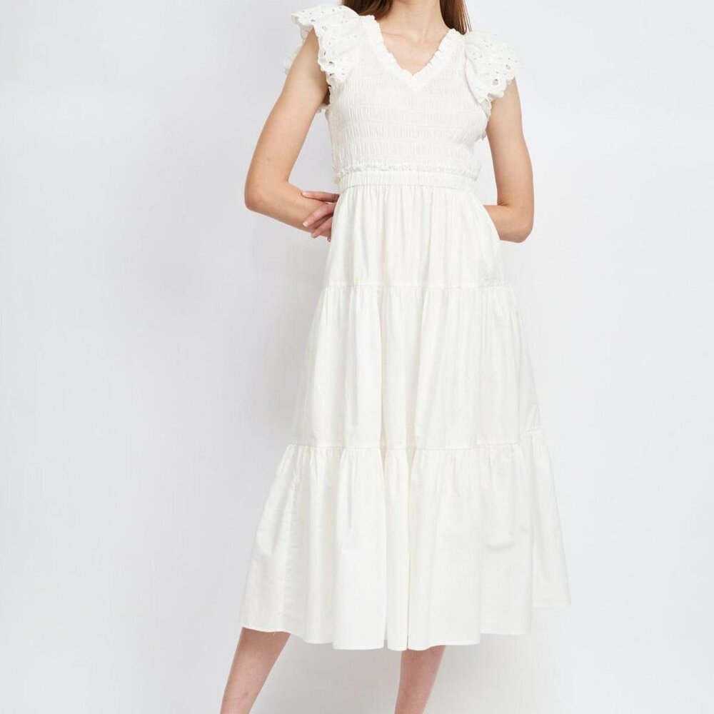 En Saison Women's Amaya Cotton Flutter-Sleeve Midi Dress Size Small